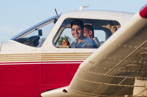 Junior Youssef Selim takes the Piper Warrior out for a flight. Selim received his Student Pilot License when he turned sixteen, bringing him one step closer to his dream of becoming a commercial pilot. 