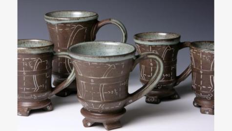 Ceramic mugs from Petke's collection. 