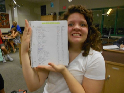 Olivia Madaras posing with the written form of her petition.