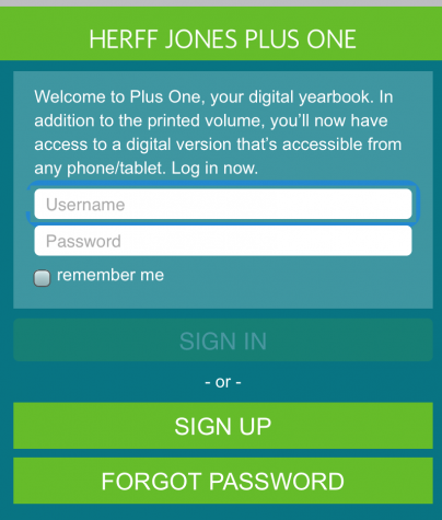 A screenshot of the login from the app PlusOne, where students can view their yearbook.