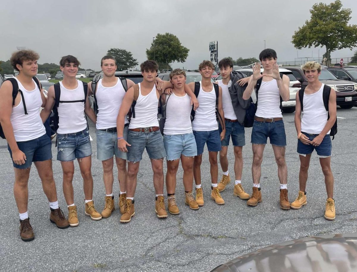 Urbaniacs, (left to right) Aiden Garwood, Tristan Vetter, Mason Johnson, Vince Corso, Austin Drabick, Jack Elliot, Sean Pyles,  Andrew Paschke, and Will Mcleod, are dressed up and ready for the first game day!