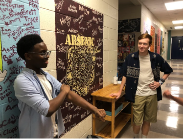 Ademide Akinsola (Class of 2027) discusses scenes with Christopher Brookes (Class of 2025)