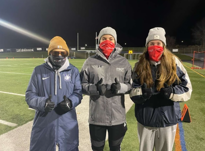 Kate brings her interns along with her to a chilly game (left to right Nati Fish, Leanardo Ruz, Alyssa Croft)!