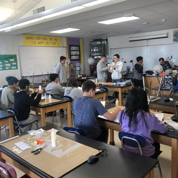 Rocketry Club members Eric Banh, Nam Tran, Sydney Christansen, Eric Yi, Reid Gheida, Tikhon Kozlov, Daniel Solomon, Rohil Cheepala, and Funina Wu participate in the club's viking kit event.