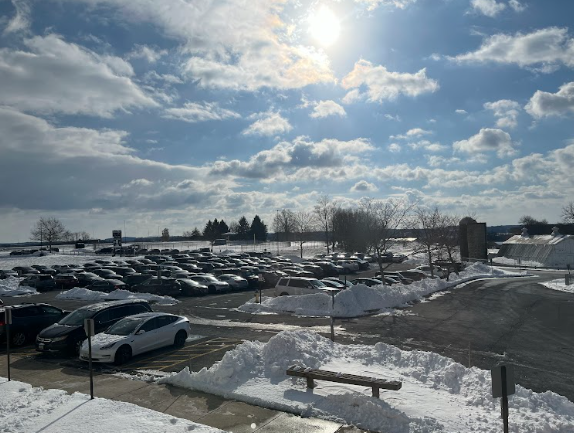 Urbana High students' cars carefully parked over 6 inches of snow and ice. 